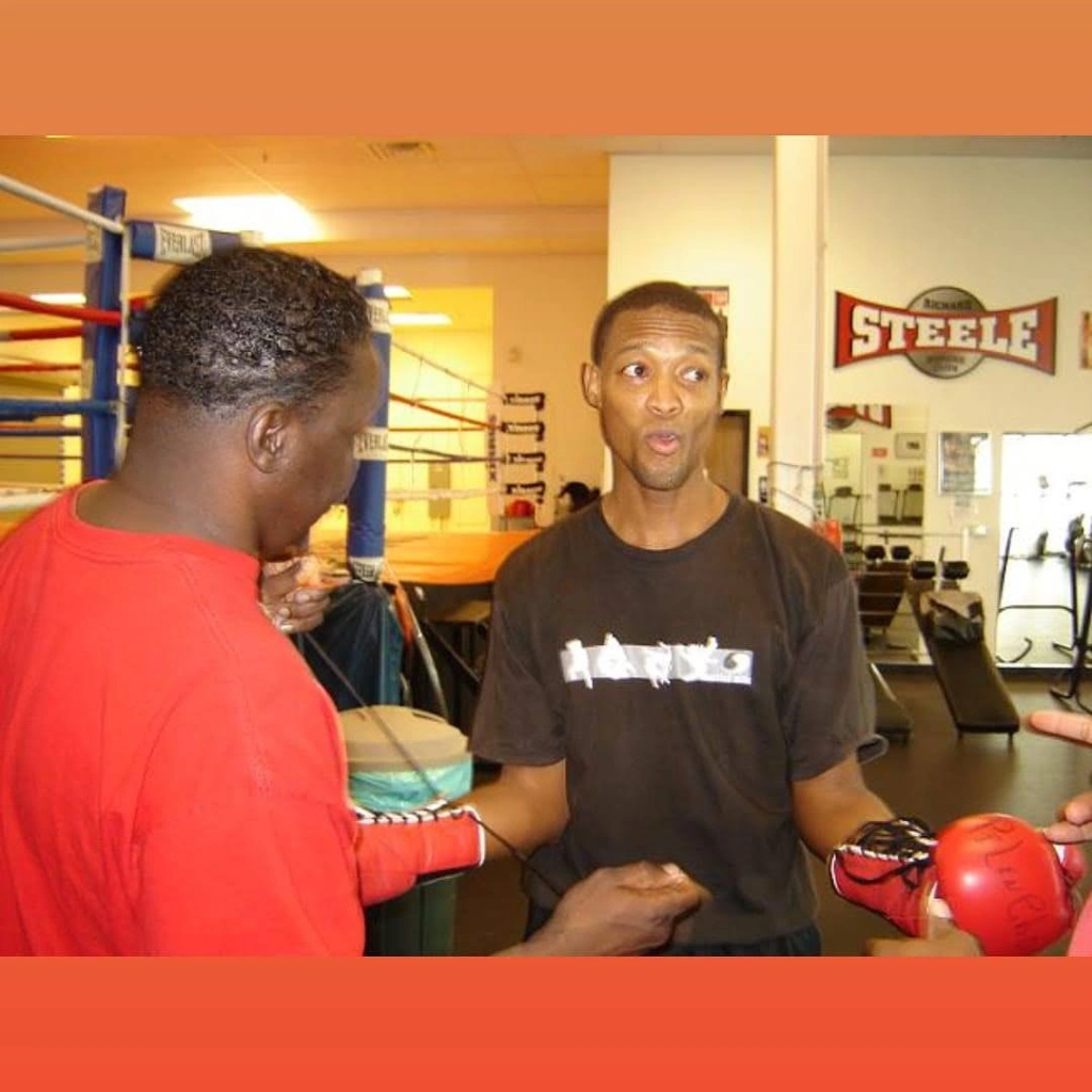 Jeff Mayweather working in the gym with Celestino Caballero
