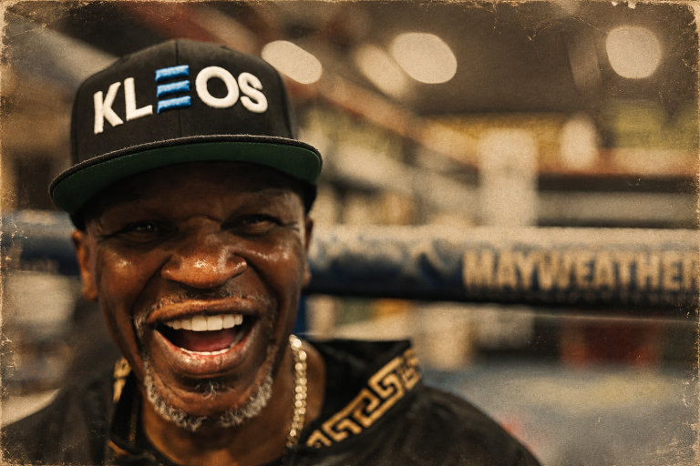 Floyd Mayweather Sr. wearing a KLEOS cap in the gym