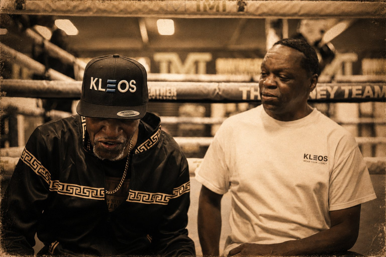 Jeff and Floyd Mayweather Sr. wearing KLEOS in the boxing gym