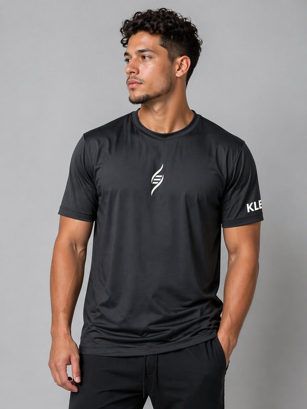 Black KLEOS Athletics Performance Tee worn by a model