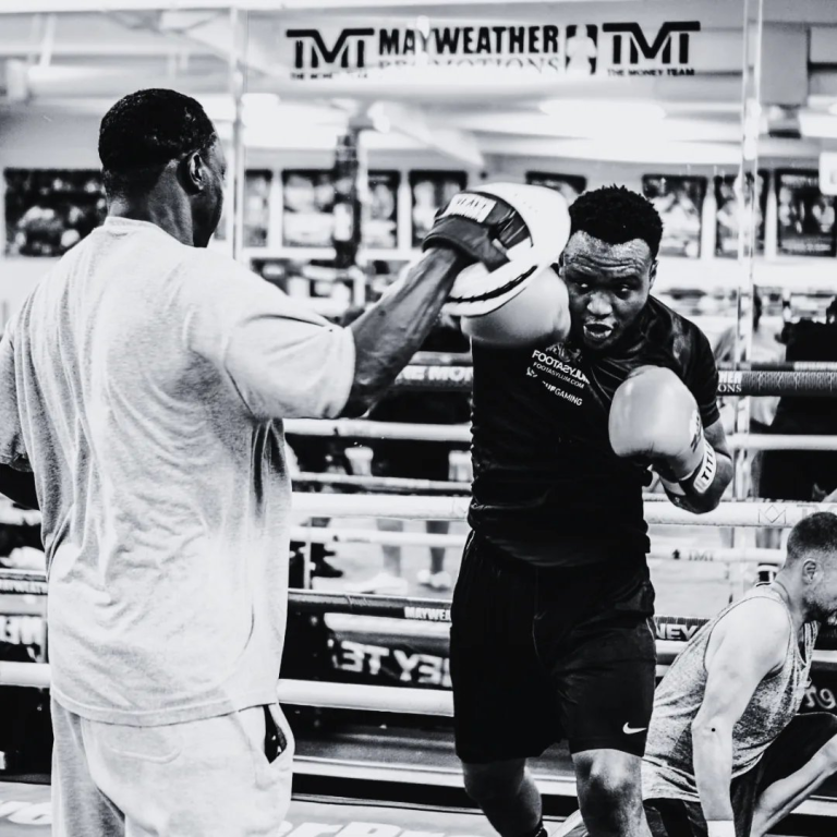 Jeff Mayweather holding the mitts during boxing practice in Las Vegas